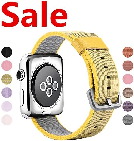 Gonyou Nylon Watch Band 42mm Woven Replacement Strap with Classic Square Metal Buckle for Apple Watch iWatch Series 3 Series 1 / 2 Sport &amp; Edition (Nylon Gold Yellow Stripe42)
