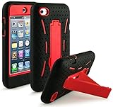 Bastex Heavy Duty Hybrid Case for Touch 4, 4th Generation iPod Touch - Black Silicone / Red Hard Shell with Kickstand