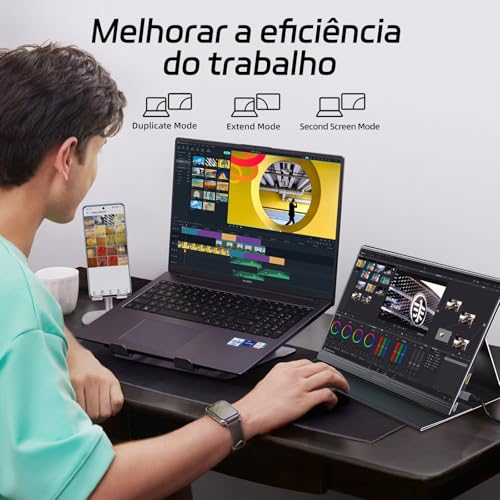 Monitor Portátil Touchscreen 15.6" - Tela Externa Full HD 1080P, Toque de 10 Pontos, Dual Type-C Mini HDMI, Alto-falantes Integrados e Capa Protetora, Plug & Play para Laptop, PC, Mac e Celular