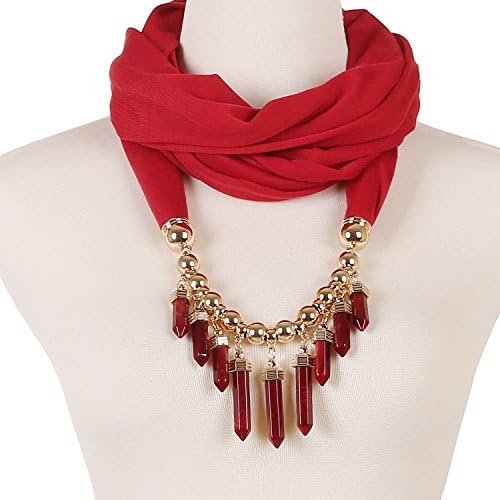 LERDU Women's Bullet Pendant Scarf Necklace Bar Fringe Infinity Jewelry Scarves Early Spring (Claret)