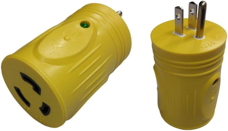 Marvine Shore Power Adapter 15A Male 5-15P to 30A Lock Female L5-30R with LED Indicate (15A Household to 30A Locking) : Sports & Outdoors