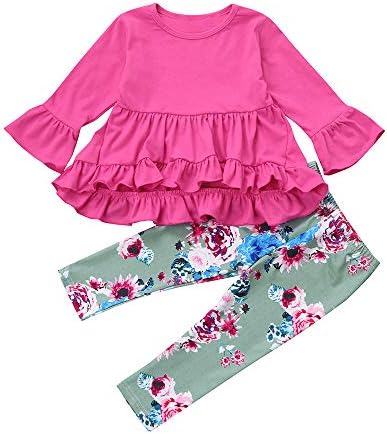 HEHEM Baby Clothes Newborn Kids Girl Boy Infant Toddler Kids Baby Girl Floral Outfits Irregular Shirt Top Dress+Long Pants Set Clothes 0-7 Year