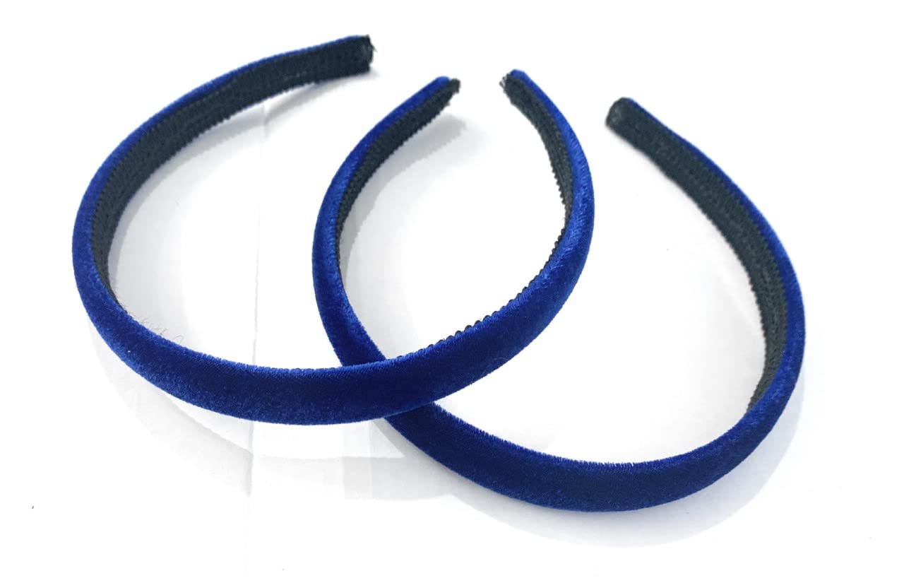 2 x Velvet Girls School Headband Alice band Hair Accessories - UK (Royal Blue)