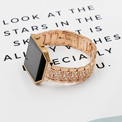 Fitbit Blaze Bands, UNEXTATI Fitness Wristband with Diamonds Bracelet Stainless Steel Adjustable Replacement Band for Fitbit Blaze - Rose Gold