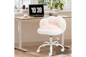 Cute Rolling Vanity Chair - Height Adjustable Armless Office Desk Chair with Soft Lumbar Support for Small Space, Bedroom & H