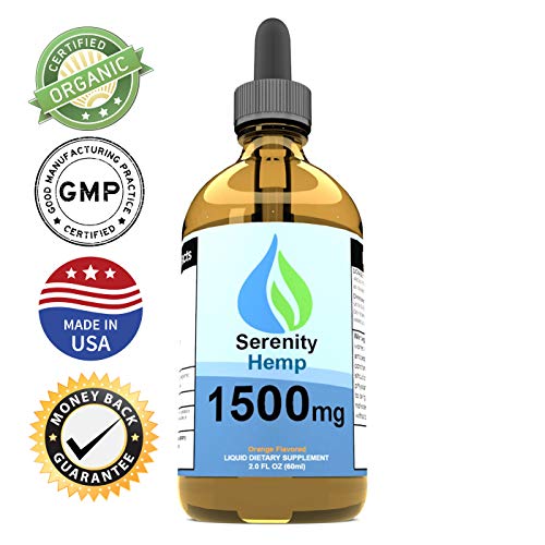 Serenity Hemp Oil - 2 fl oz 1500 mg (Orange) - Certified Organic - Relief for Stress, Inflammation, Pain, Sleep, Anxiety, Depression, Nausea - Rich in Vitamin E, Vitamin B, Omega 3,6,9 and More!