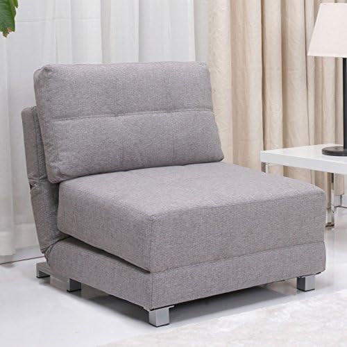 Ash Colored Convertible Fabric Upholstered Chair Bed with Foam Fill, Foldable into Sigle Sleeper Mattress, Sturdy Wood Frame, Living Room, Multi-position, Bundle with Expert Guide for Better Life
