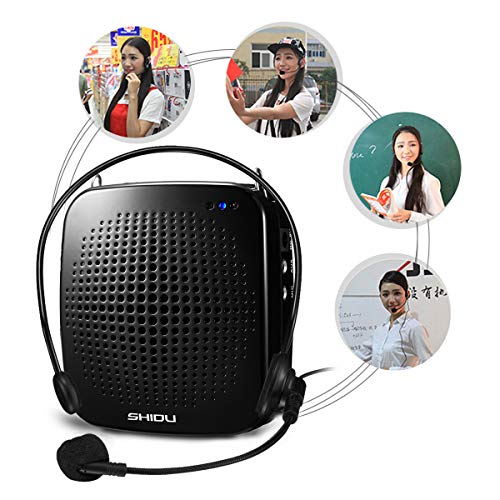 Voice Amplifier with Wired Microphone Headset 15W Mini Voice Amplifier Portable Headset Microphone with Speaker for Teachers Rechargeable Personal Microphone Support MP3 Playing