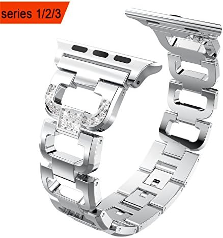 USITEK Bling Bands for Apple Watch Band 38mm 42mm Stainless Steel Metal Replacement iWatch Bands Sport Strap for Apple Watch Nike+, Series 3, Series 2, Series 1, Sport, Edition.