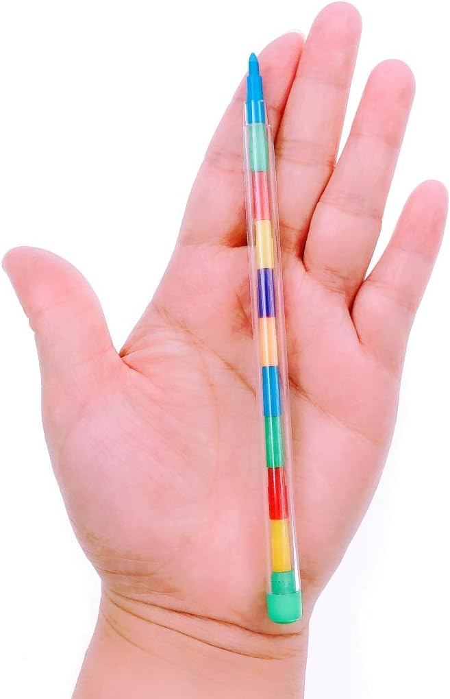 JZK 30 x Multicolor stacking crayons pencil pop crayon for kids children party favours party bag filler birthday gift for boy girl: Office Products