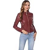 DIASHINY Faux Leather Jacket For Women, Zip Up Moto Biker Coat, Short PU Motorcycle Outwear