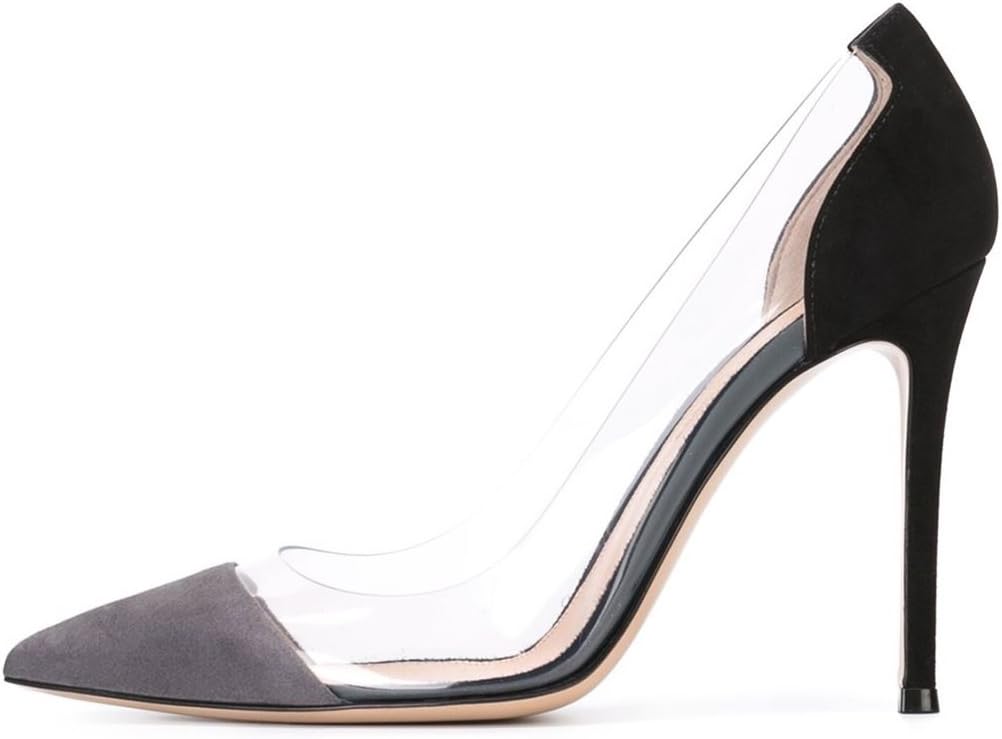 Sammitop Women's 100mm Pointed Toe Transparent High Heels Pumps Party Wedding Dress Shoes