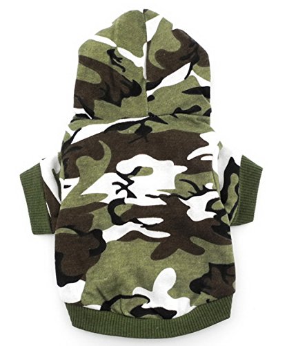 SMALLLEE_LUCKY_STORE BFL002-S Army Green Hoodie Hooded Christmas T Tee shirt Small dog clothes costume - green camo (Small (Chest14"Back8.5"))
