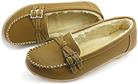 Voxge Womens Slippers Loafers Flats Winter Boots Girl Slip-On Moccasin Warm Cotton Buckle Casual Driving Comfort Shoes VSU001C2-42