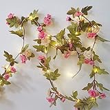 Hecaty 2 Strands Artificial Rose Garland Silk Flowers Hanging Rose Vine with 16ft Led String for Wedding Home Party Event Wreath Decor (Pink&Champagne)