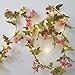 Hecaty 2 Strands Artificial Rose Garland Silk Flowers Hanging Rose Vine with Led String for Wedding Home Party Event Wreath Decor (Pink&Champagne)