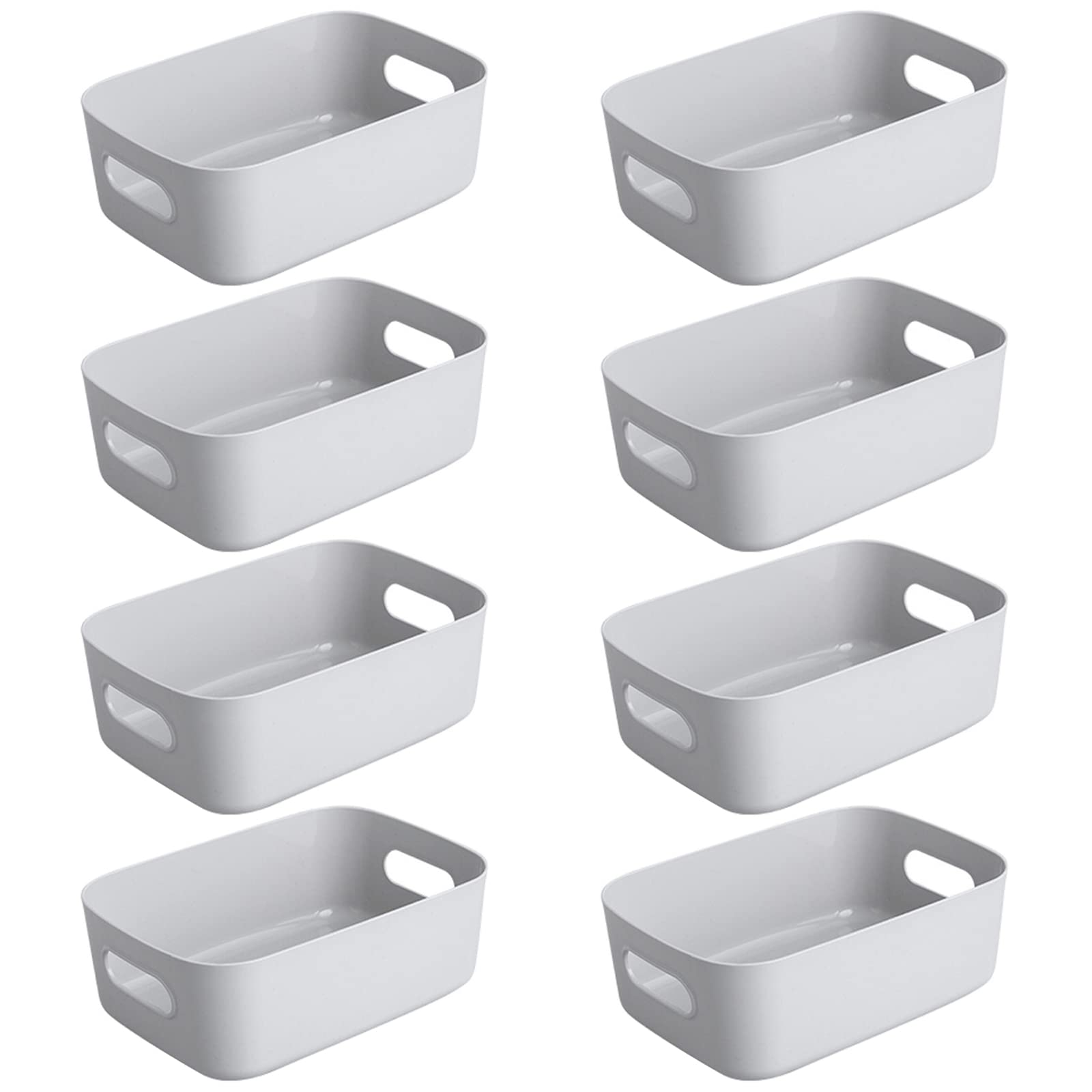 Bgfuni Set of 8 Small Plastic Storage Baskets, Office Home and Kitchen Tidy Organiser, White Studio Baskets for Small, Shelf Baskets,20 x14 x7.5cm(Grey) (AM00937014NI)