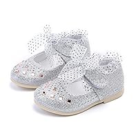 Beau Today Girls Mary Jane Flats Shoes Princess Dress Shoes Ballet Rhinestone Ballerina Bowknot Wedding for Party Shoes (Toddler/Little Kids) (8 M US Toddler, Silver)