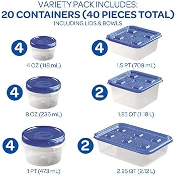 Ziploc Food Storage Meal Prep Containers, Variety Pack, 40 Count, Twist N Loc & Press & Seal