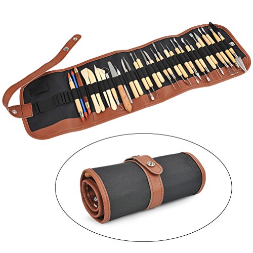 WOWOSS 31Pcs Clay Sculpting Tools Wooden Handle Pottery Carving Tool Set with Canvas Storage Pouch for Beginners and Experts