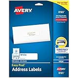 Avery Address Labels with Sure Feed for Inkjet Printers, 1" x 4", 500 Labels, Permanent Adhesive (8161), White