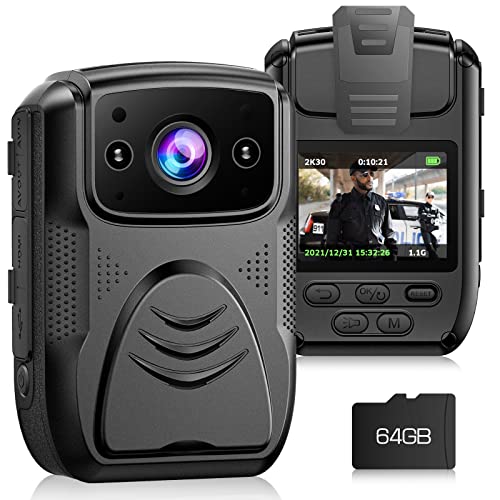 LAMTTO 4K Police Body Cam WiFi GPS w/64GB SD Card, 4000 mAh Portable
