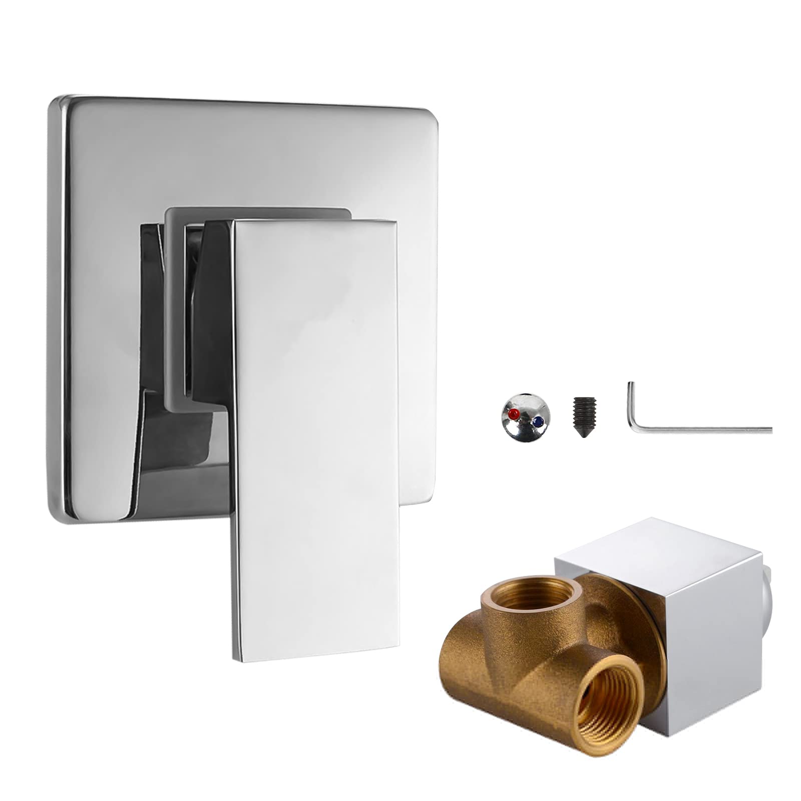 CEIEVER Flush-Mounted Shower Mixer Tap Bathroom Fixtures Shower Valve with Screw and Key Shower Brass Fittings Pre-Assembly Set Tap Single Lever Mixer Flush-Mounted for Shower (Silver)