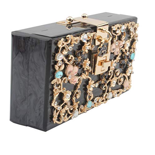 Acrylic Evening Bags and Clutches for Women Crystal Clutch Beaded Rhinestone Purse Wedding Party Handbag (BLACK) - Thumbnail 2