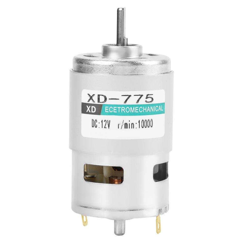 High Torque Electric Motor, XD-775 12V/24V High Speed Low Noise Double Ball Bearing Brush DC Motor for Table Drilling Machine, Cotton Sugar Machine(12V 10000rpm)