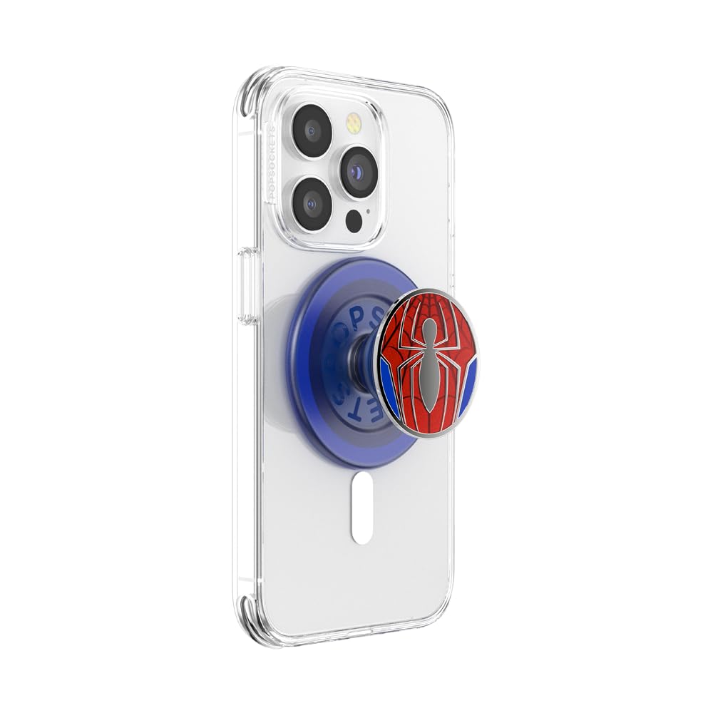 PopSockets Phone Grip for MagSafe, Secure Magnetic Phone Grip & Stand, Hands-Free Kickstand, Wireless Charging Compatible, Spiderman - Enamel Peter Parker Suit