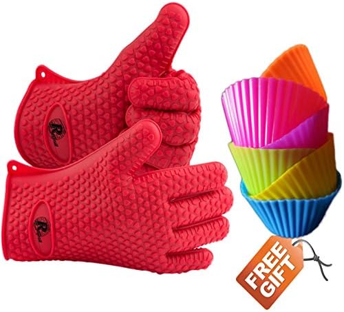 High Heat Resistant Silicone BBQ Grill Gloves - Oven Mitt - *A Pair* FDA Approved Premium Grade Silicone - Lifetime Guarantee