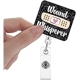 Xipromi Wound Whisperer Badge Reels Retractable Glitter with Clip, Funny Badge Holder for School Urgent Care Doctor, Gift for WOC Wound Care Nurse