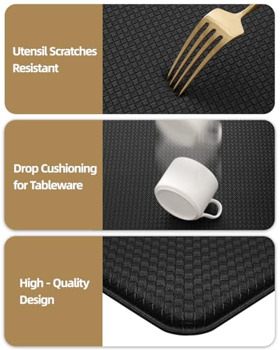 Color&Geometry Anti Fatigue Kitchen Mat Set of 2 Piece, Cushioned, Easy to Clean Kitchen Runner Rug for Floor/Sink, Non Skid Waterproof Kitchen Rugs for Long Standing, 17"x29"+17"x59", Black