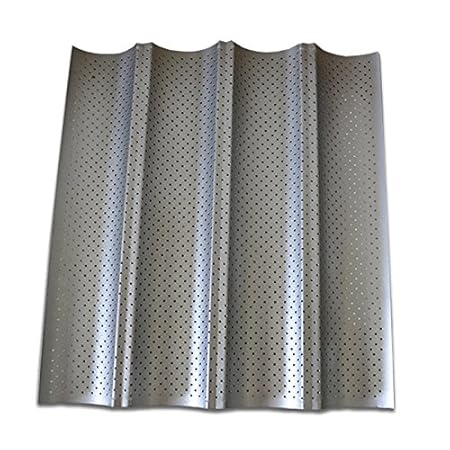 ETiME Baguette Backblech Baguetteform Baguetteblech 4 Mulden 33 x 38 cm für 4 Baguettes mit Antihaft Beschichtung in Silbergr