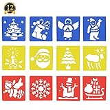 SUBANG 12 Pcs Plastic Painting Stencils Winter Drawing Spraying Templates for Kids Crafts