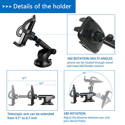 Cell Phone Holder for car HONEST KIN 2 in 1 Universal Car Phone Mount Dashboard/Windshield & Smartphone Car Air Vent Mount Holder Cradle Compatible with iPhone Xs XS Max XR X 8 8+ 7 7+ SE 6s 6+ 6 5s