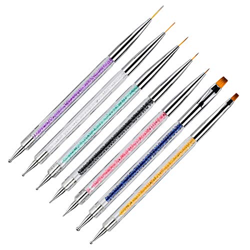 Beautifultracy 7 Pieces Nail Art Liner Brushes Dual-ended Painting Nail Design Brush Pen UV Gel Painting Acrylic Nail Design Nylon Brush Pen Set Nail Art Point Drawing Brush Pen - Thumbnail 7