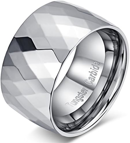 Men Silver 12mm Tungsten Carbide Ring Wedding Engagement Promise Band Prismatic High Polished Comfort Fit Size 6