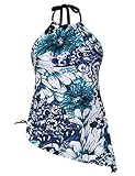 Hilor Women's High Neck Swimwear Halter Tankini Tops Asymmetrical Swimsuits Flowy Bathing Suit