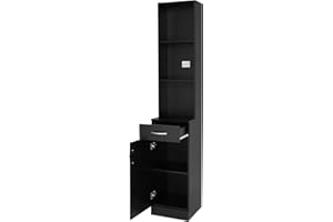 mefeir Salon Station, Barber Hair Stylist Storage Cabinet with Lockable Drawer, 5 Compartments & Shelf, Durable MDF, Organizer Equipment for Beauty Salon, Barbershop, Black