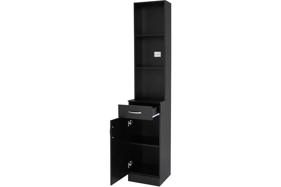mefeir Salon Station, Barber Hair Stylist Storage Cabinet with Lockable Drawer, 5 Compartments & Shelf, Durable MDF, Organizer Equipment for Beauty Salon, Barbershop, Black
