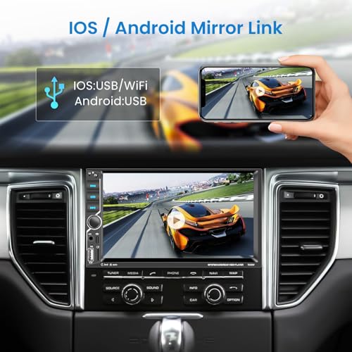 VECHTEL 2 Din Car Radio with Carplay Android Wireless Car, 7 Inch Touch Screen Bluetooth Stereo Car Radio FM Type-C/USB/TF/AUX Mirror Link SWC MIC Rear Camera Remote Control