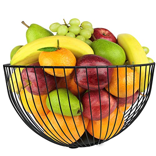 DMAR Metal Fruit Bowl, Black Wire Fruit Bowl, Small Fruit Friendly, 25x14cm