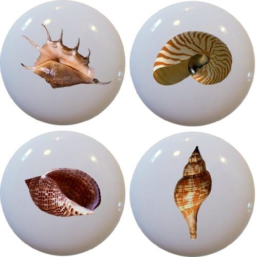 Seashell Ceramic Cabinet Drawer Pull Knobs Set of 4