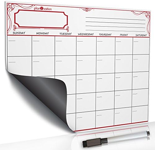 Premium Magnetic Dry Erase Board By planOvation - Weekly / Monthly Refrigerator Calendar - Perfect Organizer For The Family's Plans &amp; Chores (16" x 12", Red)