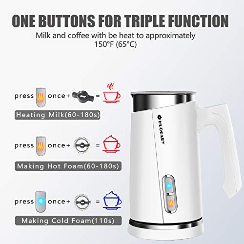 Milk Frother, Huogary Stainless Steel Milk Steamer with Hot & Cold Milk Functionality, Automatic Foam Maker For Coffee, Latte, Cappuccino, Electric Milk Warmer, Silent Operation