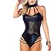 CHYEA Sexy Lingerie Women Lingerie Sexy Underwear Teddy Deep V Bodysuit Ceinture Fun Pajamas Bodysuit Outfits Nightgown Lether Star Model-Free Size, Black