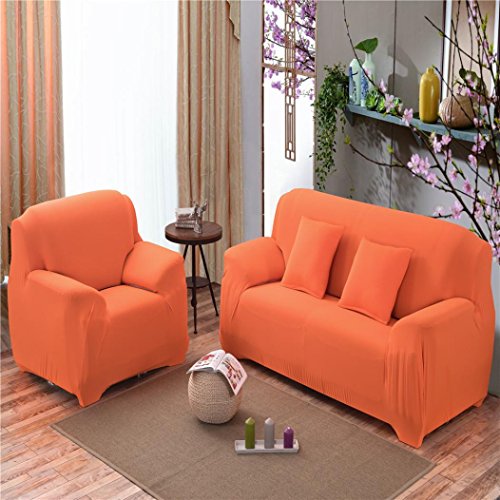 Gotd Single Sofa Couch Slipcover Stretch Covers Elastic Fit Fabric Settee Protector Solid Color, Suitable for sofa size: 145-185cm (Orange)