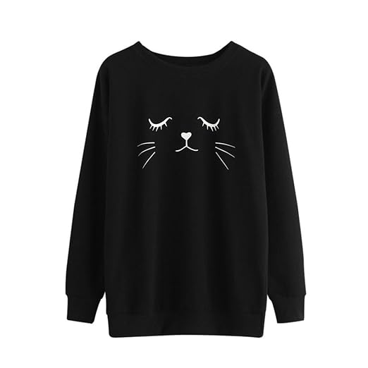 Moonuy Damen Langarm Sweatshirts, Frauen Casual Katze Druck Sweatshirt Pullover Tops Baumwolle Bluse Heißer Verkauf Herbst/Wi