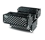 Caboodles Charmed 4 Tray Train Case with White Polka Dots, Black, 3.63 Pound